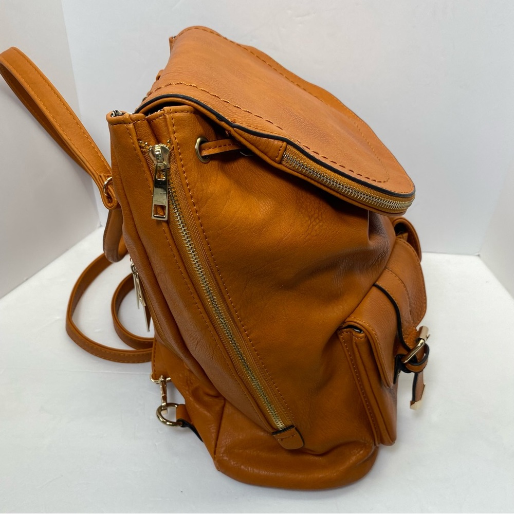 NWT Madison West Tan Leather Covertible Backpack Purse Carry on Faux Leather - Picture 6 of 10